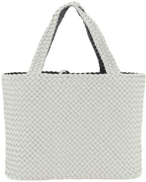Bottega Veneta Bicolor Intrecciato Leather Tote Bag - White