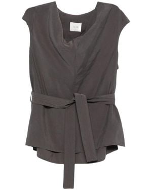 Alysi Belted Draped-Neck Top - Grey