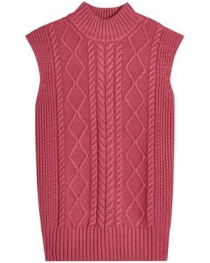 Varley Joilette Roll-Neck Cable-Knit Vest - Pink