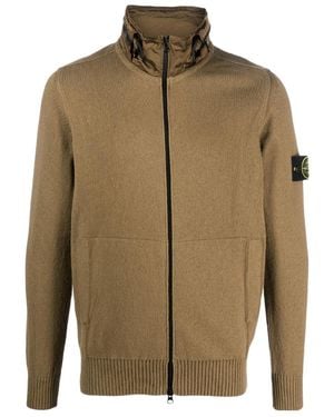 Stone Island Concealed-Hood Zip-Up Cardigan - Green