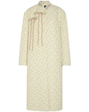 Simone Rocha Embellished Floral-Jacquard Cotton-Blend Coat - White