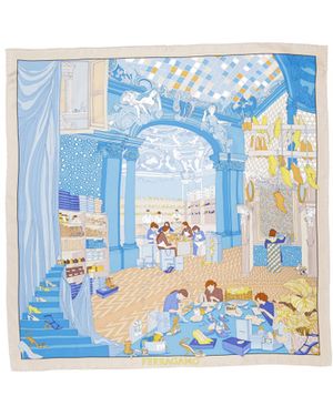 Ferragamo Atelier Print Sqaure Silk Scarf - Blue