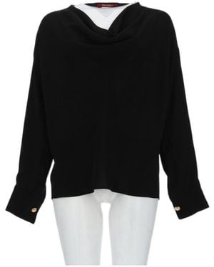Max Mara Studio Drape-Neck Long-Sleeve Top - Black