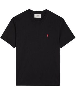 Ami Paris Logo-Embroidered Cotton T-Shirt - Black
