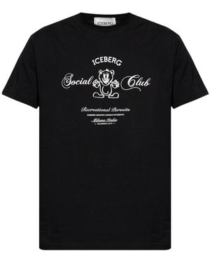Iceberg Bear Printed Crewneck T-Shirt - Black