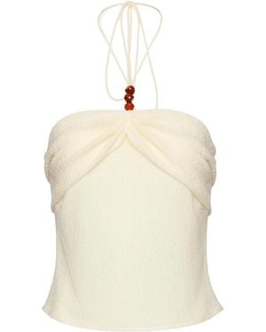 Magda Butrym Draped Halterneck Top With Beads - Natural