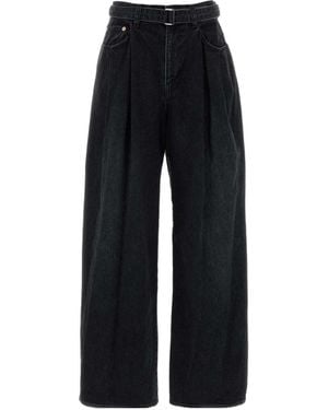 Sacai Wide Leg Pleated Jeans - Black