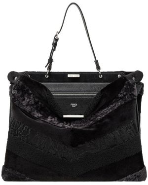Fendi Maxi Peekaboo Soft Inlaid Fur Bag - Black