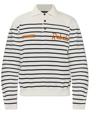DSquared² Long-Sleeved Striped Knitted Polo Shirt - White