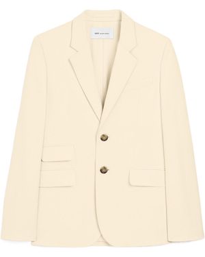 Ami Paris Single Breasted Boxy Cotton And Linen Blazer - Natural