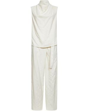 Brunello Cucinelli Ivory Dazzling Chalkstripe Slouchy Jumpsuit - White