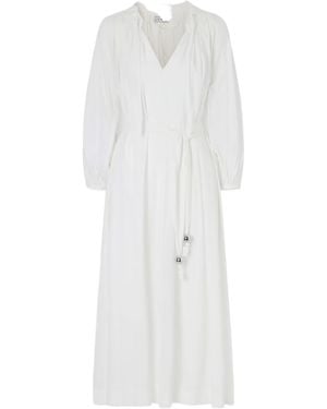 Lisa Marie Fernandez Poet Embellished Belted Cotton-Voile Midi Dress - White