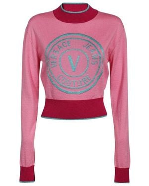 Versace Jeans Couture Couture Logo Jacquard Cropped Jumper - Red