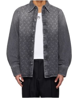 Marine Serre Long-Sleeved Denim Shirt - Gray