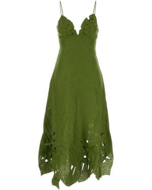 FARM Rio Leaf-Applique Linen Midi Dress in Green | Lyst