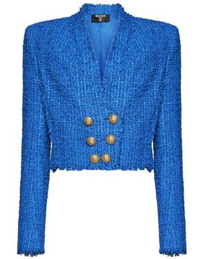 Balmain Double-Breasted Cropped Jacket - Blue