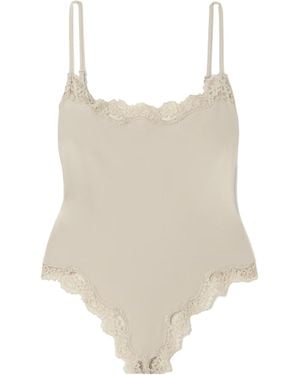 Skims Strappy Lace Halter Top With One-Piece Design - Natural