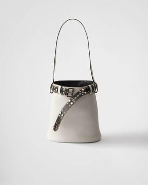 Prada Buckle Leather Bucket Bag With Studded Belt - White