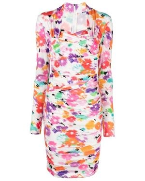 MSGM Abstract Floral-Print Midi Dress - White