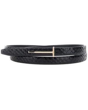 Tom Ford T-Logo Snakeskin-Effect Belt - White