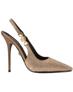 Versace 110Mm Rhinestone Slingback Court Shoes - White