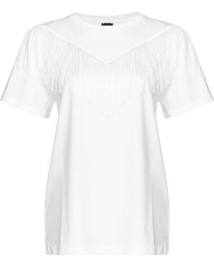 Pinko Fringed Cotton T-Shirt - White