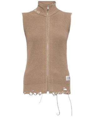 MM6 by Maison Martin Margiela Logo Patch Distressed Vest - Brown