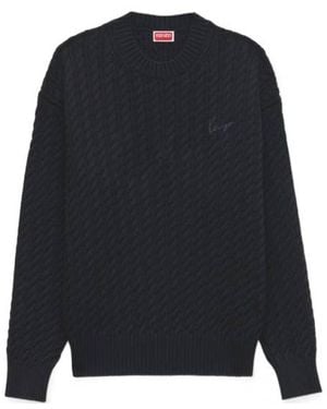 KENZO Signature Embroidered Knit Jumper - Blue