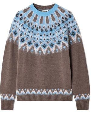 STAUD Zane Fair Isle Wool Blend Sweater - Gray