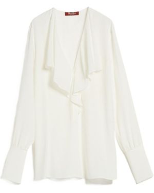 Max Mara V-Neck Ruffled Long-Sleeved Top - White