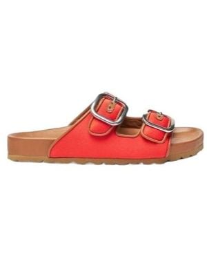 SCAROSSO Isa Double-Buckle Open-Toe Slides - Red