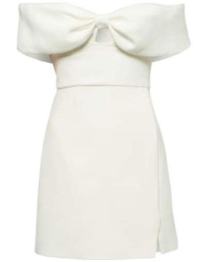 Self-Portrait Bow-Detail Off-Shoulder Crêpe Minidress - White