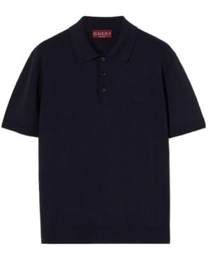 Gucci Silk Cotton Polo Shirt With Embroidery - Blue