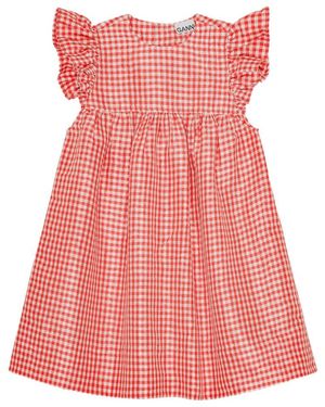 Ganni Gingham-Print Dress - Red