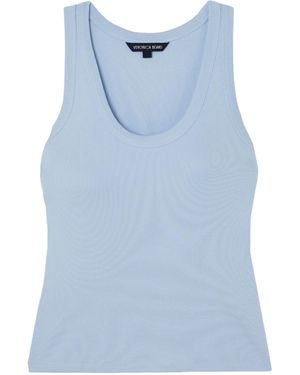 Veronica Beard Birke Ribbed Stretch-Pima Cotton Tank - Blue
