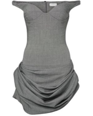 Magda Butrym Off-Shoulder Herringbone Wool-Blend Minidress - Grey