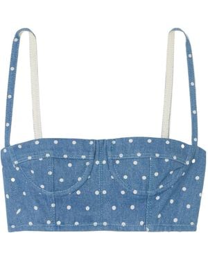 Carolina Herrera Cropped Polka-Dot Denim Bustier Top - Blue
