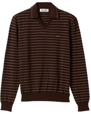 Miu Miu Striped V-Neck Knitwear - Brown