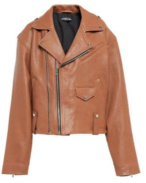 David Koma Oversized Leather Jacket - Brown