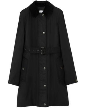Burberry Corduroy-Collar Belted Cotton Coat - Black