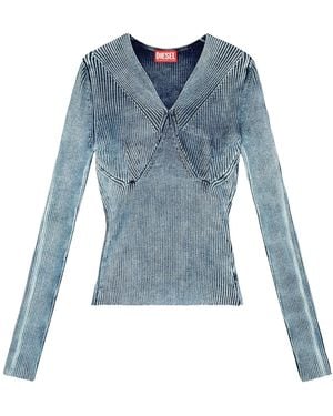 DIESEL Ribbed V-Neck Top - Blue