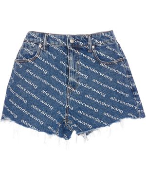 Alexander Wang Logo-Print Denim Shorts - Blue
