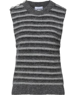 Ganni Striped Sleeveless Knit Top - Gray