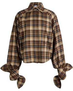 Patou Bow-Sleeve Check Blouse - Brown