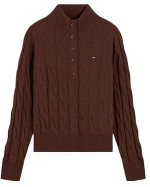 Tommy Hilfiger Cable-Knit Button-Up Sweater - Brown