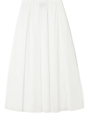 Theory Pleated Striped Midi Skirt - White