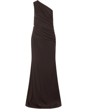 Alex Perry One-Shoulder Gathered Jersey Gown - Brown