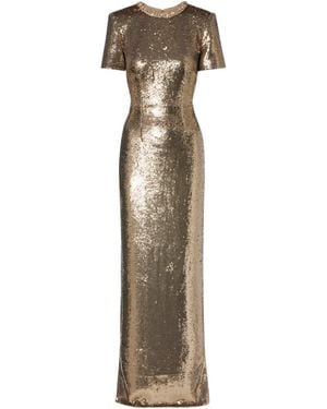 Roland Mouret Crystal-Embellished Sequined Gown - Natural
