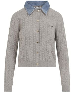 Miu Miu Long-Sleeved Cardigan - Gray