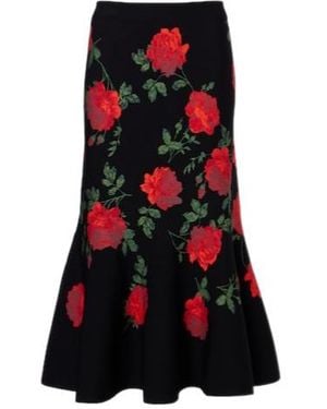 Carolina Herrera Floral Jacquard Midi Skirt - Red